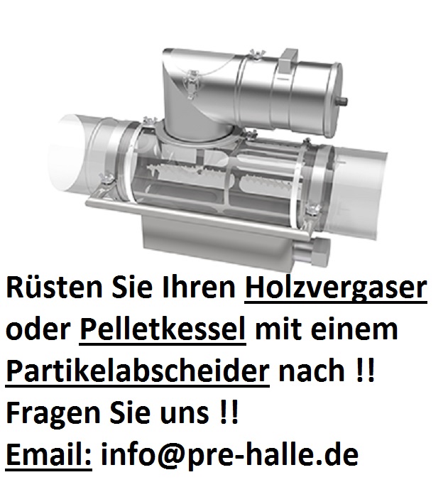 Feinstaubabscheider, Partikelabscheider, Feinstaub, Partikel, Holzvergaser, Vermeidung, Reduzierung, prehalle, Kessel, Ofen, Kamin, Kaminofen, Pelletofen, Pelletkessel, Pufferspeicher, heizung, holzkessel, 